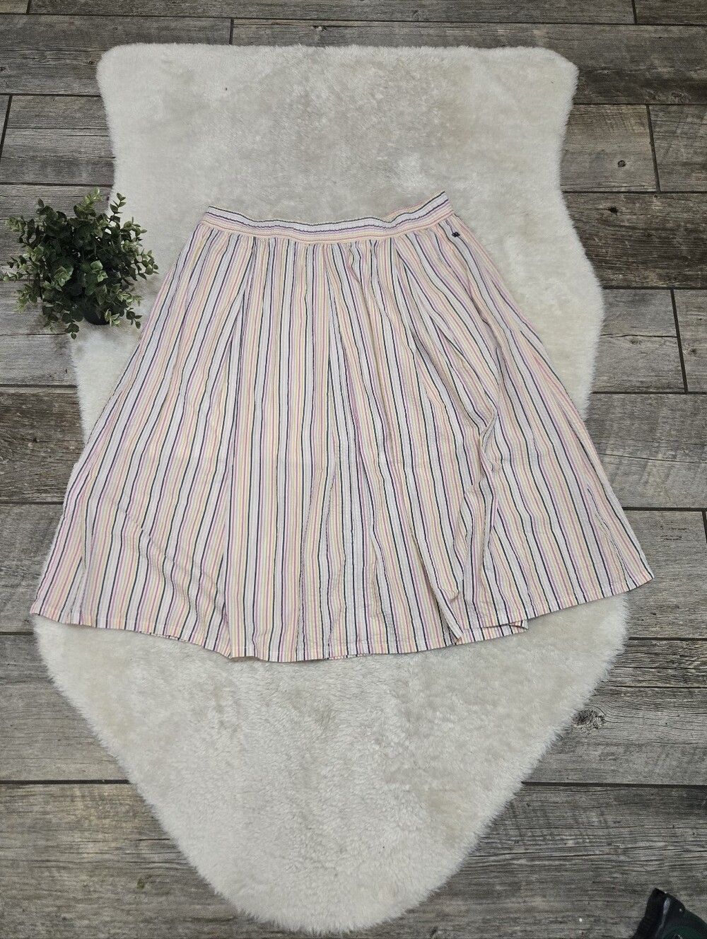 Tommy Hilfiger Paste Striped A-Line Pleated Seersucker Cottagecore Midi-Skirt XL